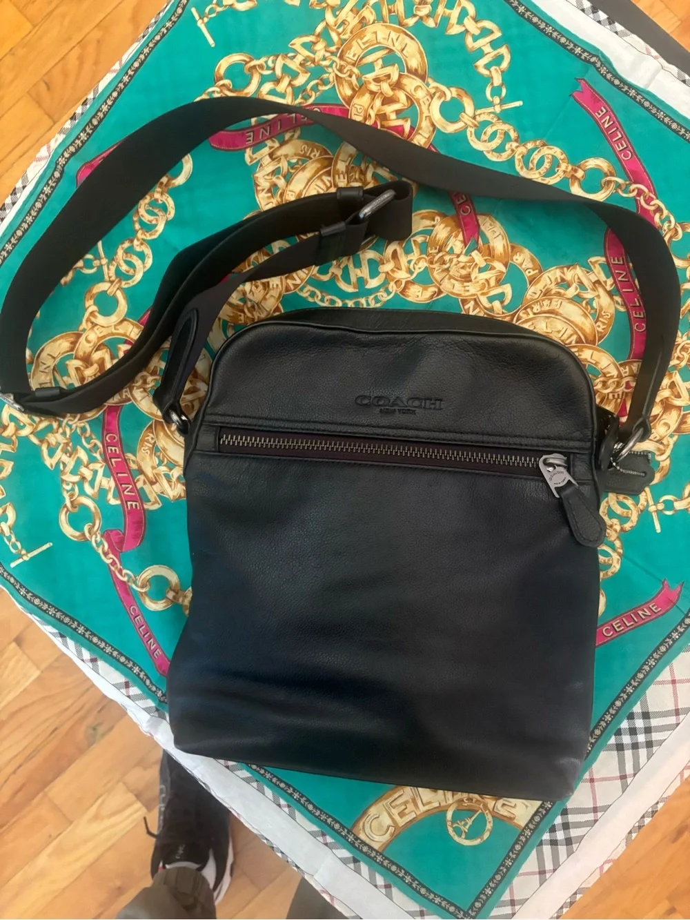 COACH Black Pebbled Leather Messenger Crossbody
